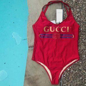 Gucci Women Red One Piece Swimsuit Bodysuit Sz XL